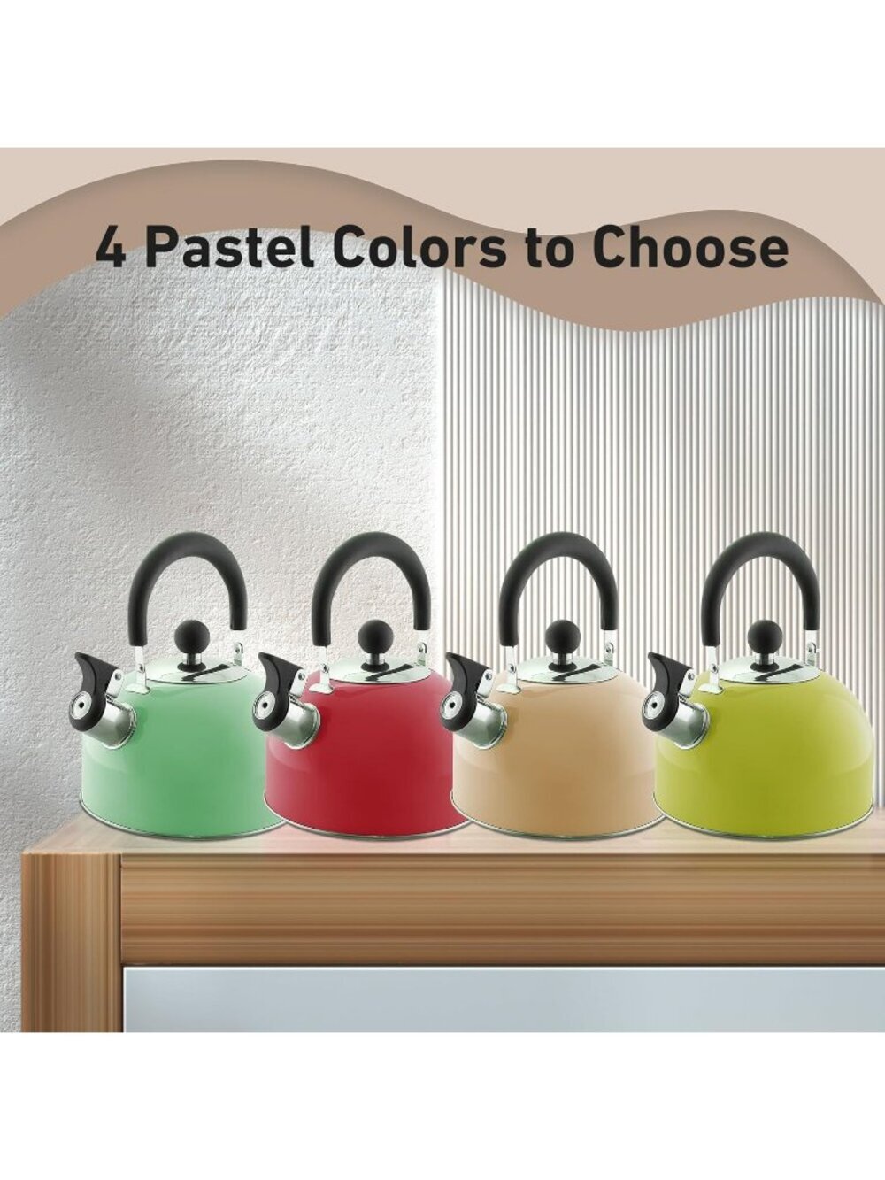 Pastel Green Kitchen Whistling Tea Kettle 2 QT Stainless Steel Stovetop Teapot - Picture 3 of 5